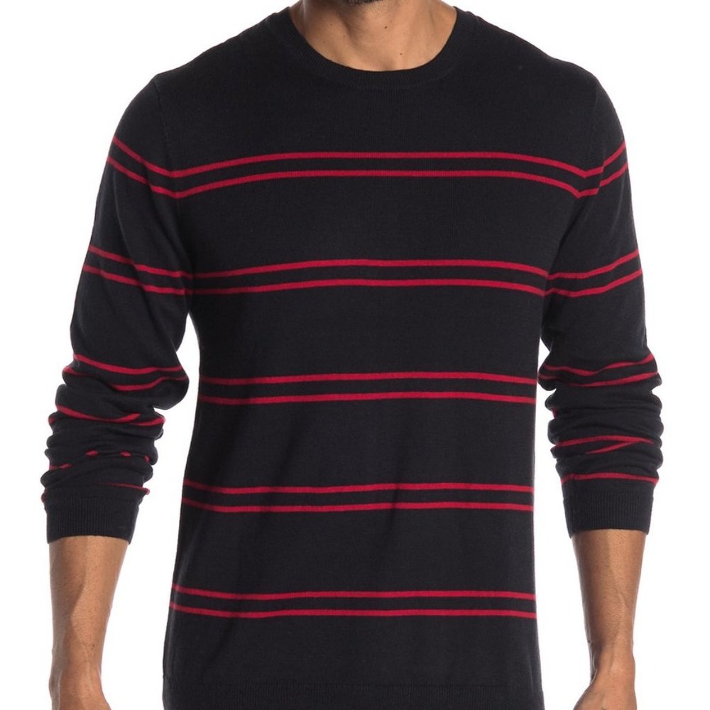 NWT Public Opinion Black Red Double Stripe Sweater